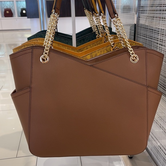 MICHAEL KORS LARGE X CHAIN LOGO SHOULDER BAG BROWN - Picture 7 of 16